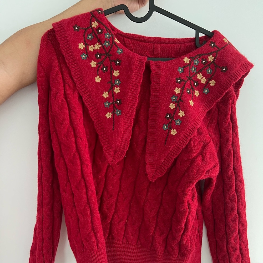 J.ing Brand New sorrell red embroidered floral sweater with TAG